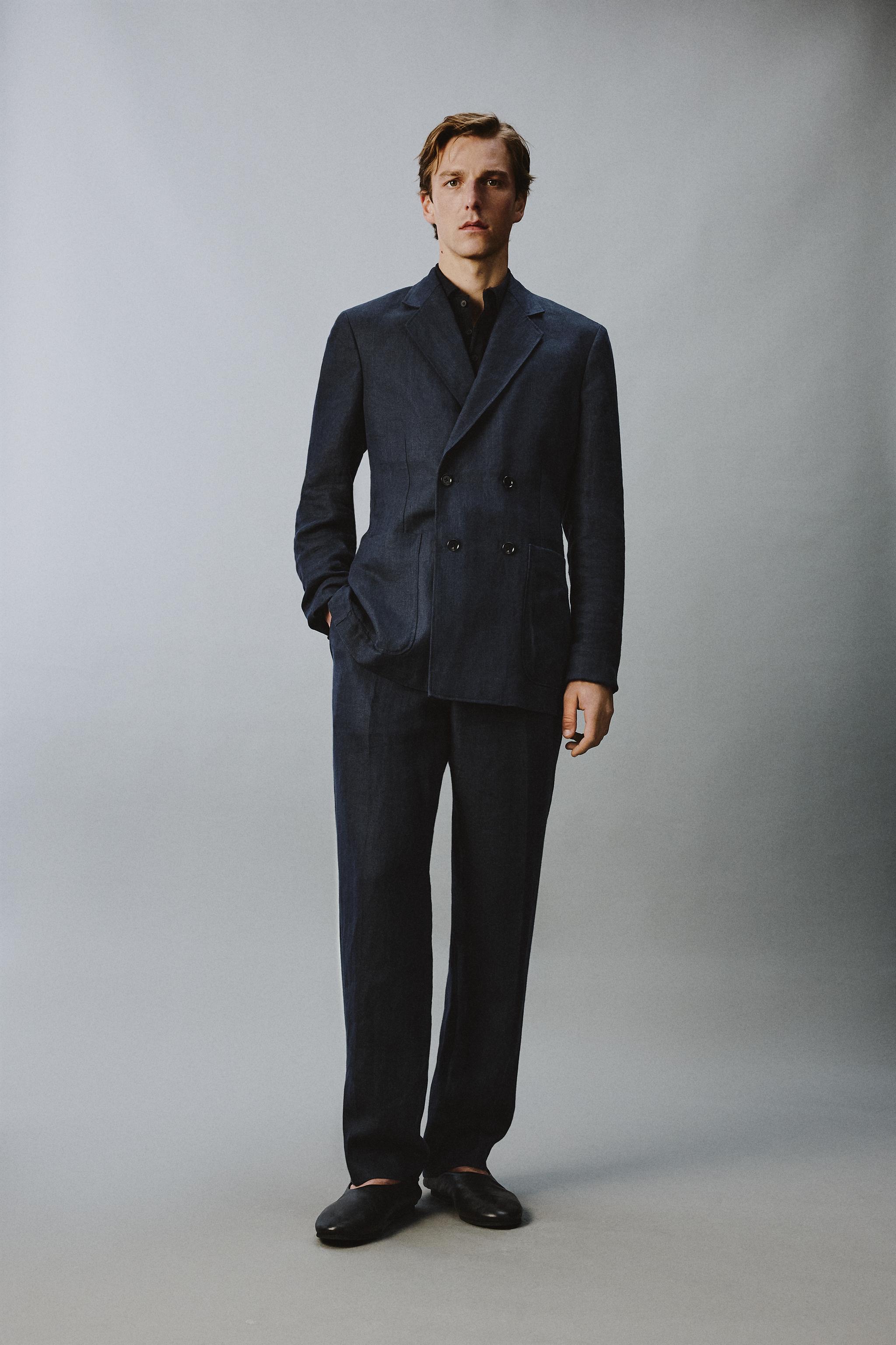 HERRINGBONE 100% LINEN DOUBLE-BREASTED BLAZER